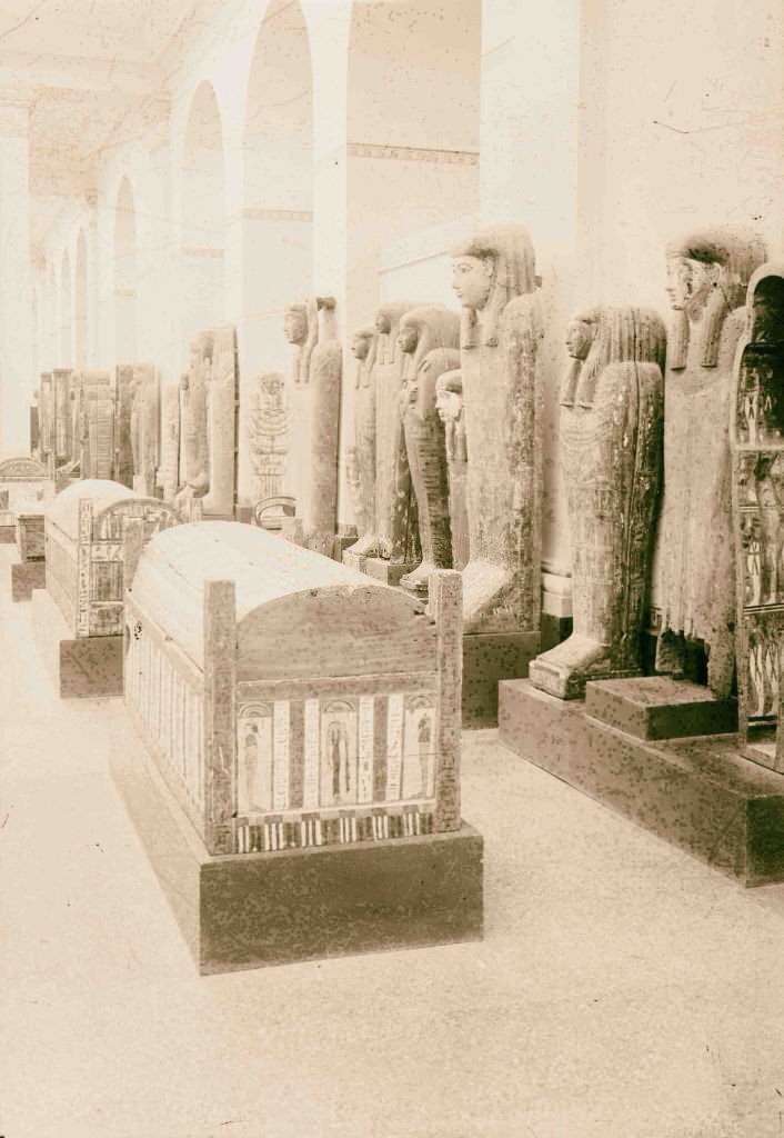 Mummy coffins in Cairo Museum, 1900