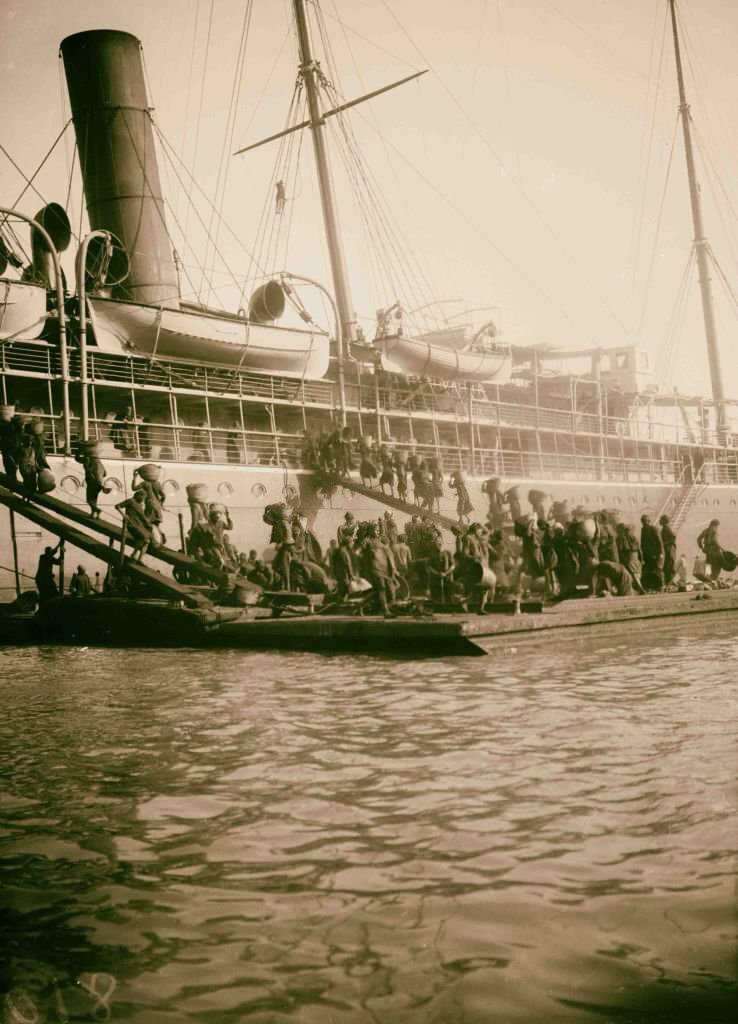 Natives coaling a steamer at Port Said, Egypt, 1900