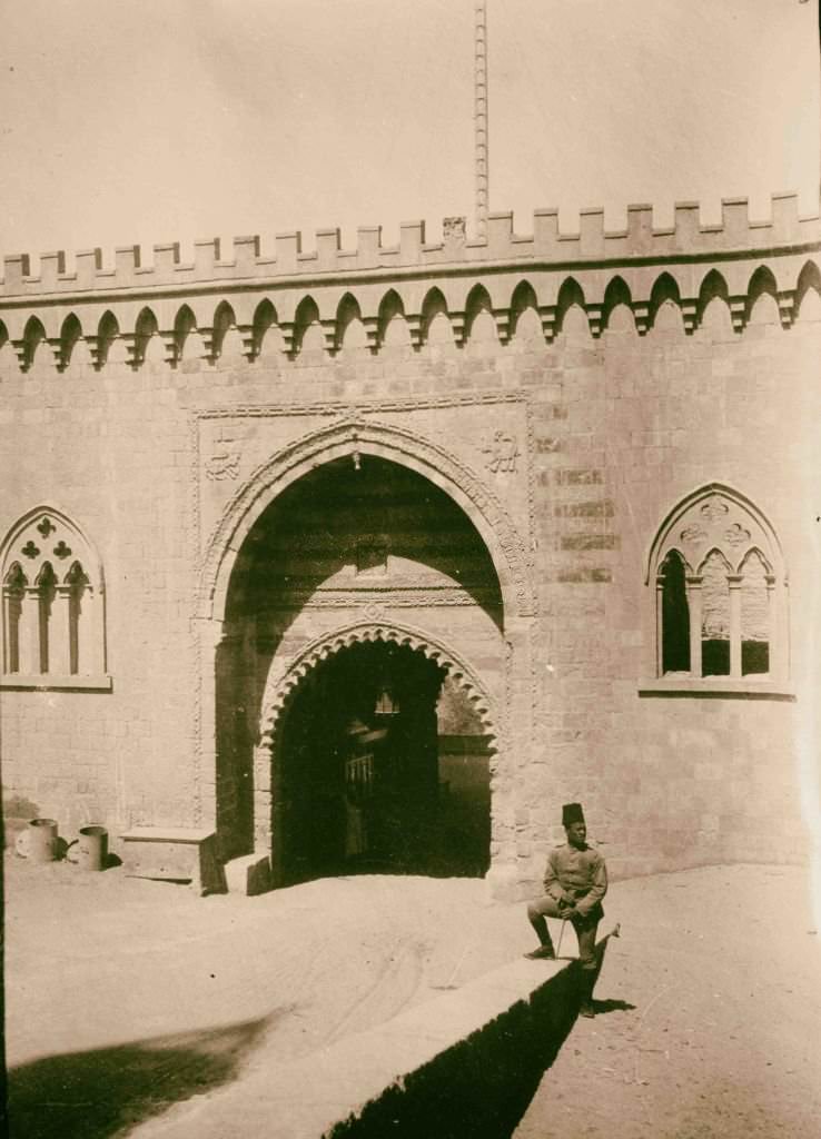 Entrance gateway of citadel from within Cairo, Egypt, 1900.