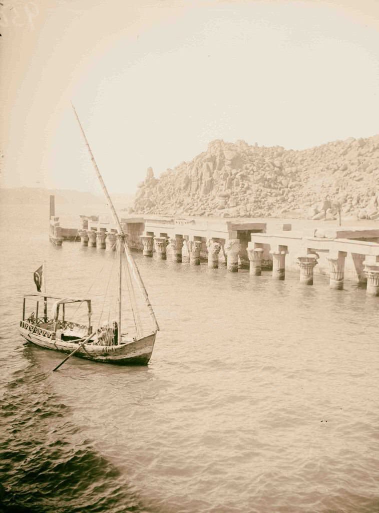 West colonnade of Temple of Isis, looking S.W., Philae, Egypt, 1900