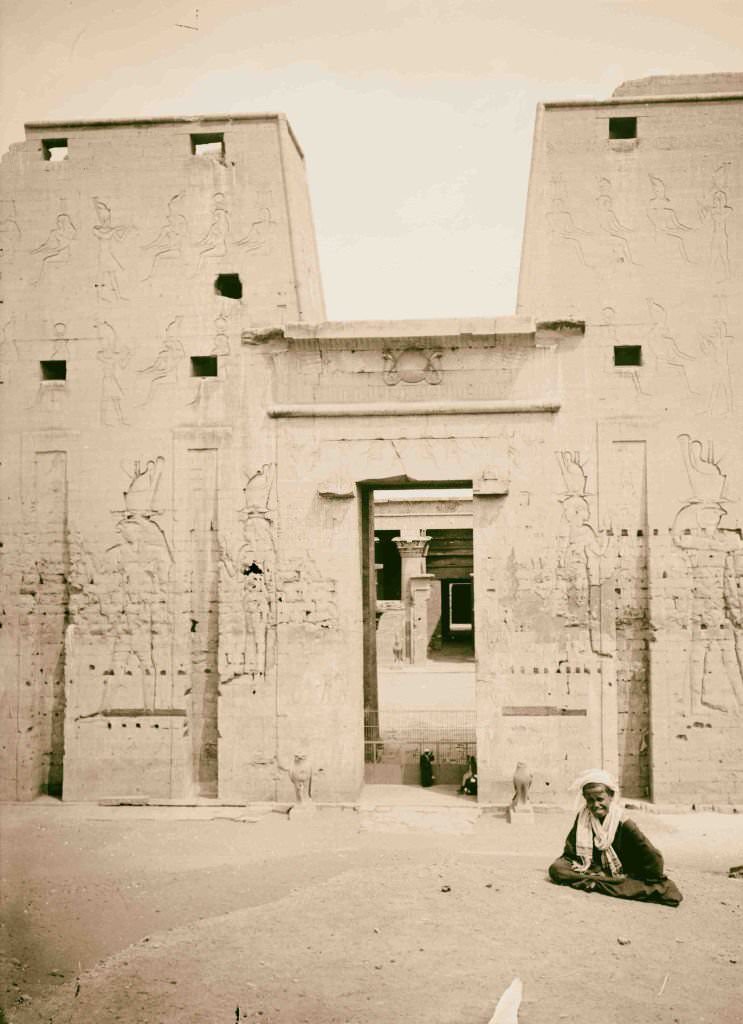 Temple of Horus, Edfu. Entrance to temple, Egypt, 1900s.