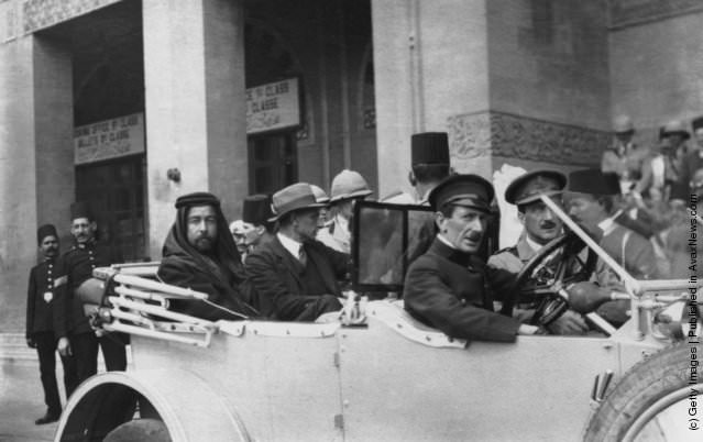 Abdullah bin al-Hussein, Emir of Transjordan (later King Abdullah I of Jordan, 1882–1951, in car, left), in Cairo for a meeting with the British High Commissioner in Egypt Edmund Allenby