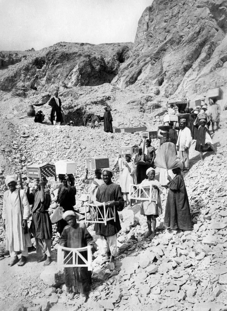 Necropolis of tebe, deir el-medina, the site of the discovery of the tomb of Kha and his wife Merit, furnishings funeral, 1906