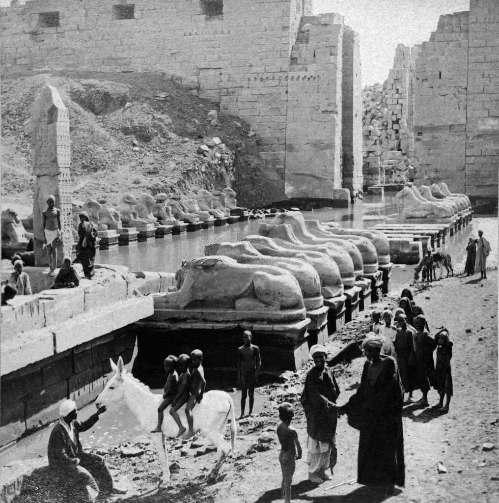 The avenue of the Spinxes,the Pylon of Yemple Ammon,Karnak, Egypt.