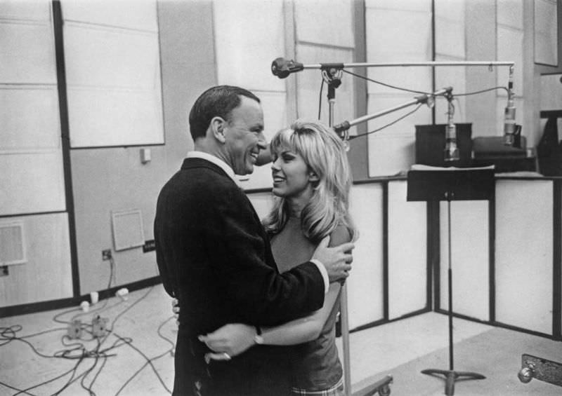 Frank Sinatra with his Daughter Nancy Sinatra During a Recording Session in 1967