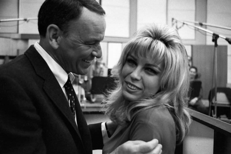 Frank Sinatra with his Daughter Nancy Sinatra During a Recording Session in 1967