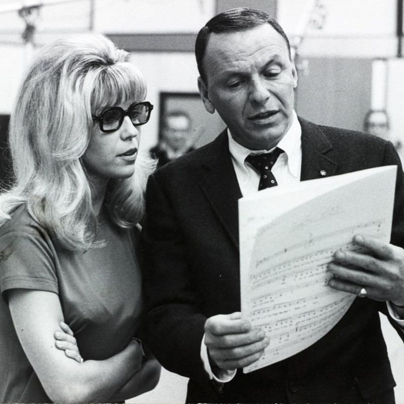 Frank Sinatra with his Daughter Nancy Sinatra During a Recording Session in 1967