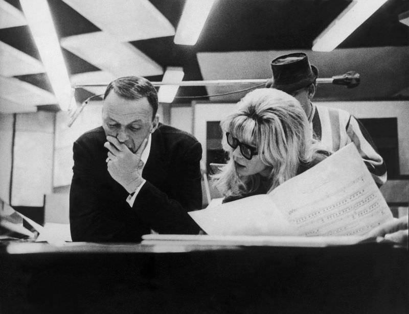 Frank Sinatra with his Daughter Nancy Sinatra During a Recording Session in 1967