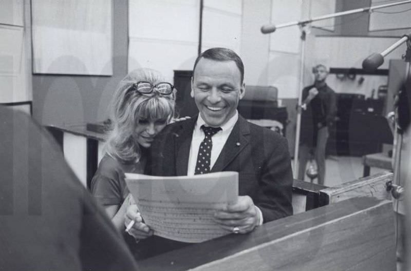 Frank Sinatra with his Daughter Nancy Sinatra During a Recording Session in 1967