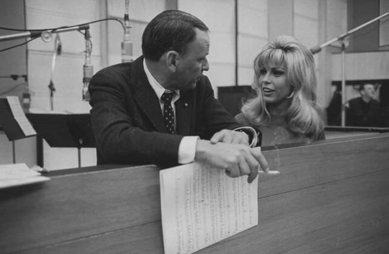 Frank Sinatra with his Daughter Nancy Sinatra During a Recording Session in 1967