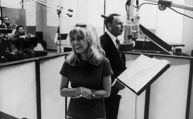 Frank Sinatra with his Daughter Nancy Sinatra During a Recording Session in 1967