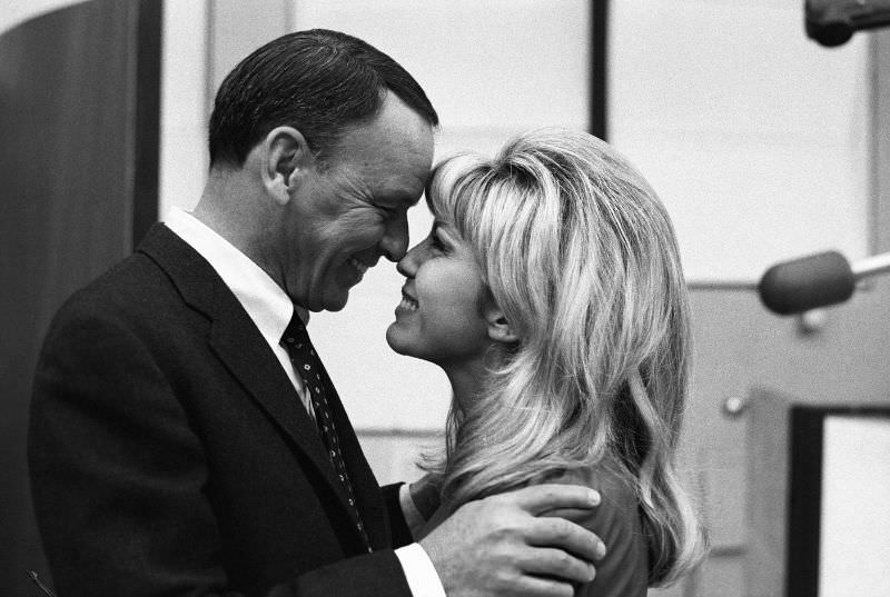 Frank Sinatra with his Daughter Nancy Sinatra During a Recording Session in 1967