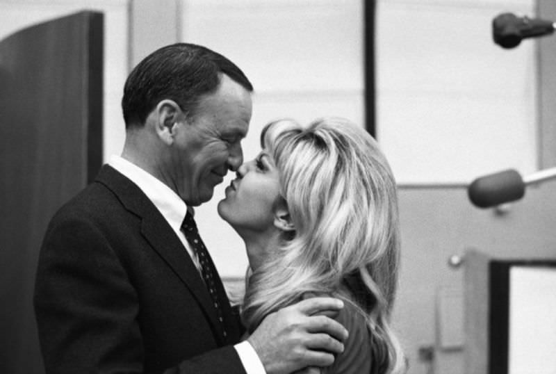 Frank Sinatra with his Daughter Nancy Sinatra During a Recording Session in 1967