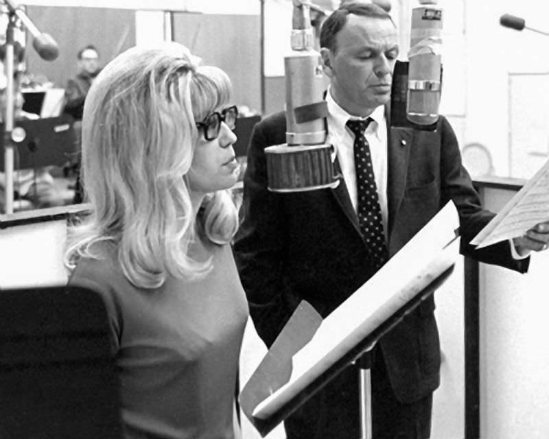 Frank Sinatra with his Daughter Nancy Sinatra During a Recording Session in 1967