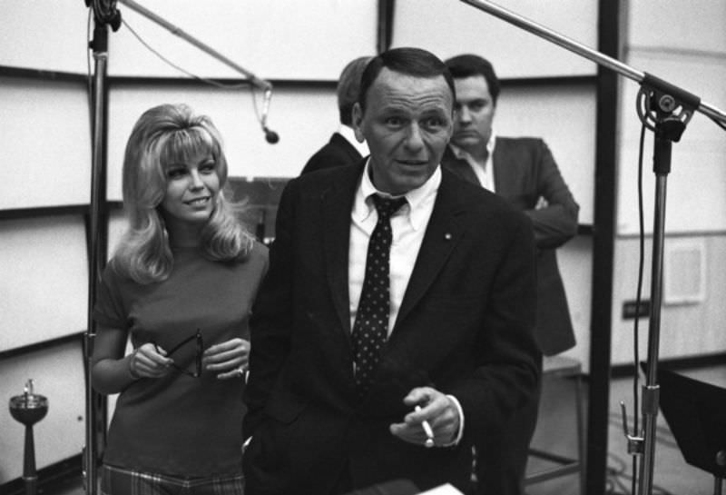 Frank Sinatra with his Daughter Nancy Sinatra During a Recording Session in 1967