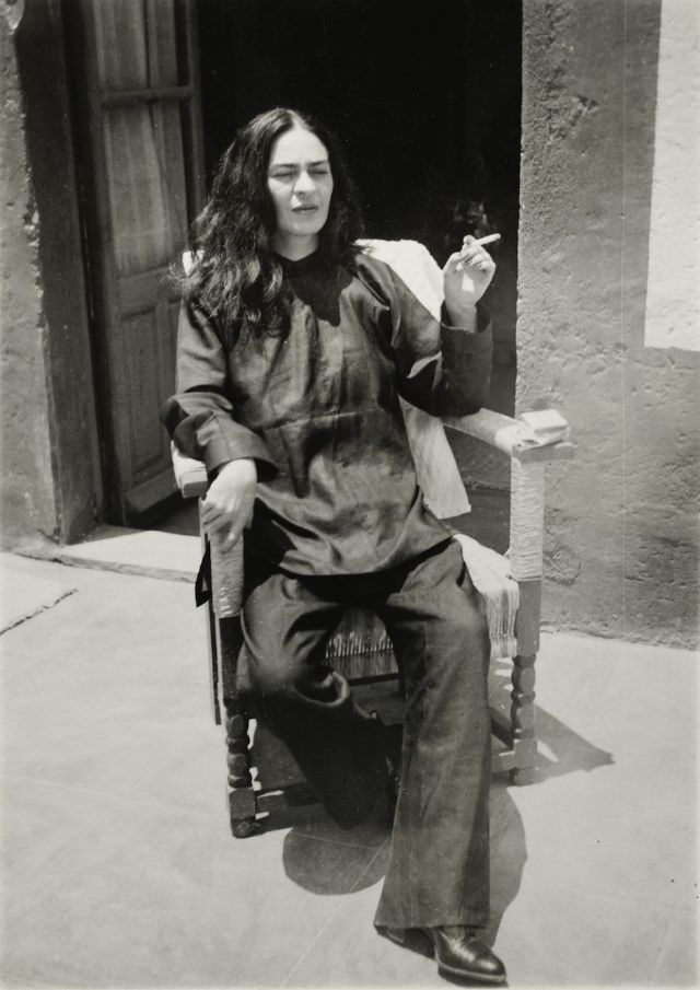 Frida Kahlo in the Blue House after her operation, 1946.