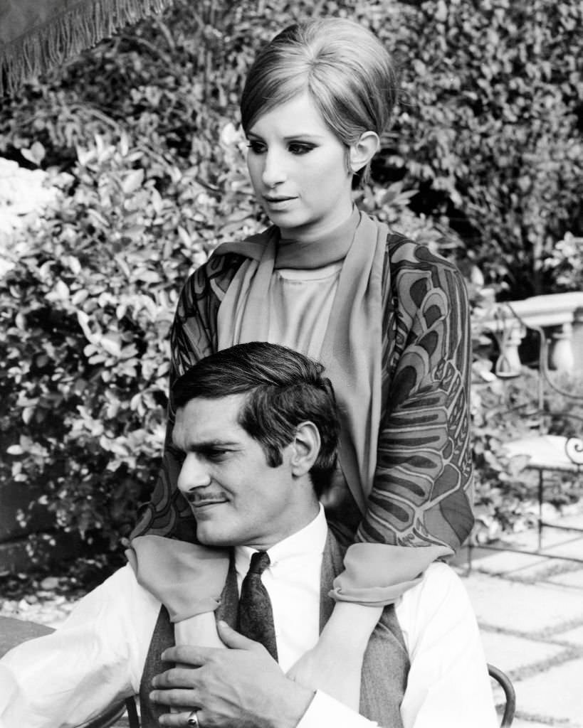 Barbra Streisand, as Fanny Brice and  Omar Sharif as Nick Arnstein, in a promotional portrait for 'Funny Girl', 1968