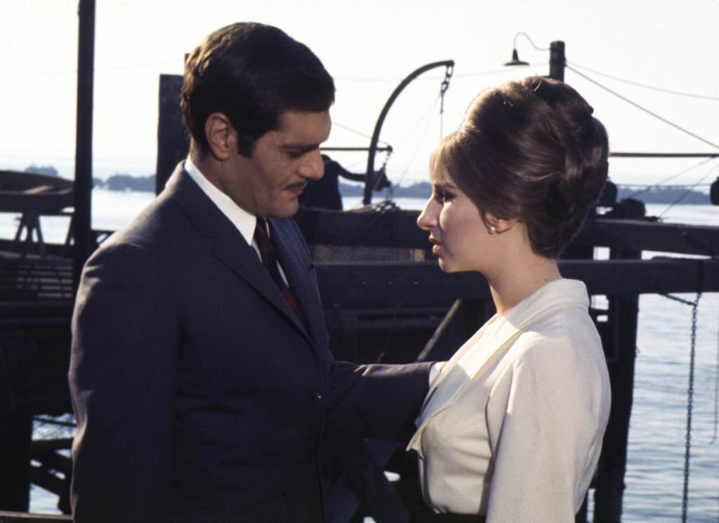 William Wyler, Omar Sharif, and Barbara Streisand in 'Funny Girl', 1968.