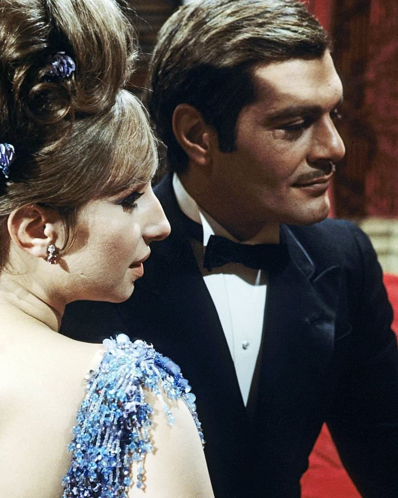 Barbra Streisand as Fanny Brice and actor Omar Sharif as Nick Arnstein in 'Funny Girl', 1968.