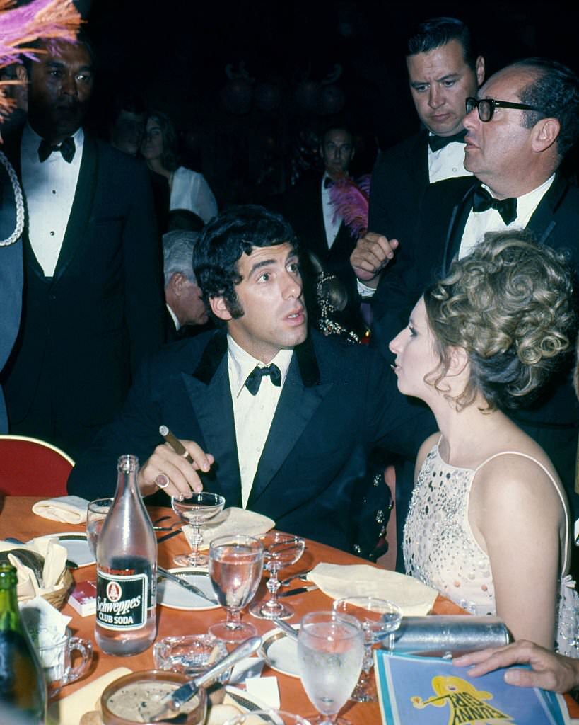 Elliott Gould and his wife Barbra Streisand at the premiere of William Wyler's 'Funny Girl', New York City, 18th September 1968.