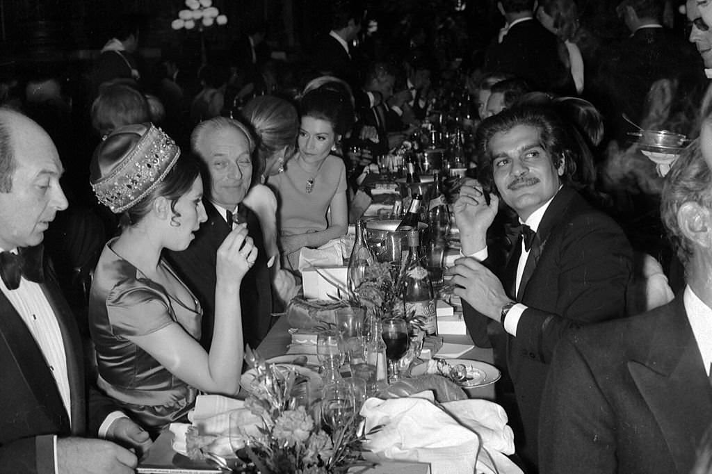 Barbra Streisand and Omar Sharif at Premiere of 'Funny Girl', 1968.