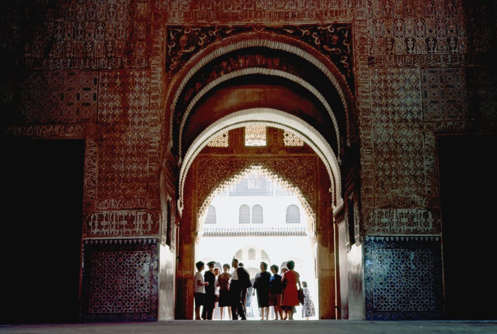 Courtyard of the Myrtles in the Alhambra, 1968, Granada, Andalusia, Spain.