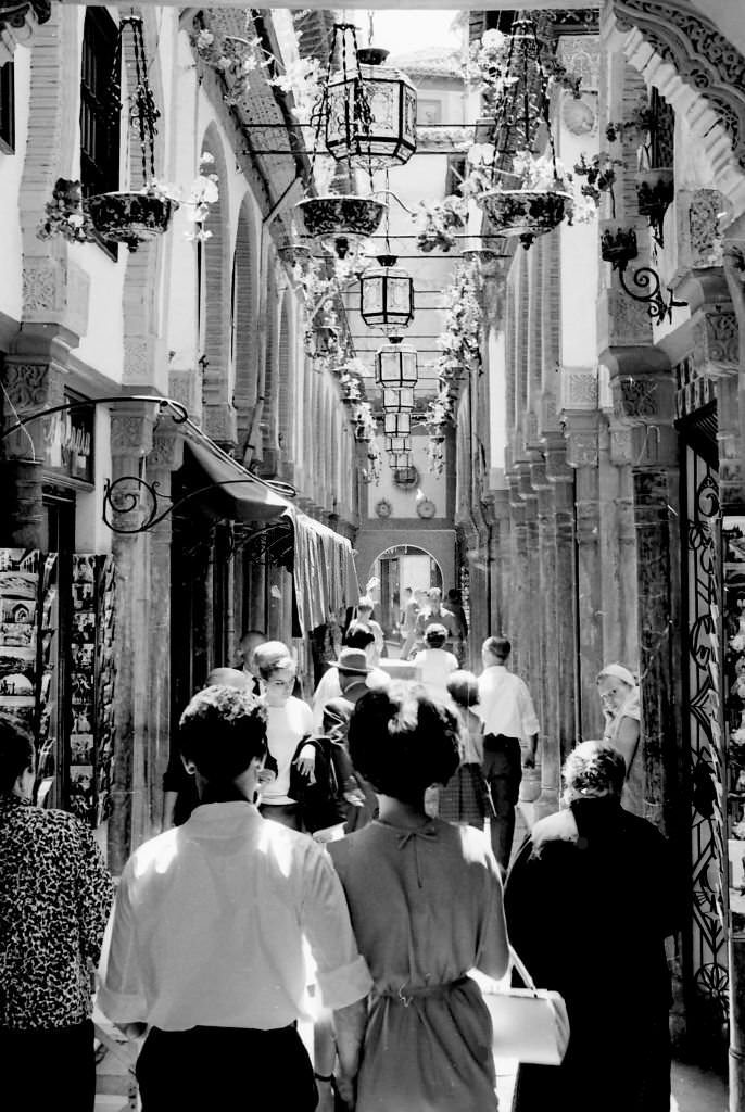 An alley in the neighborhood" of "Alcaiceria", Granada, Spain, 1966.