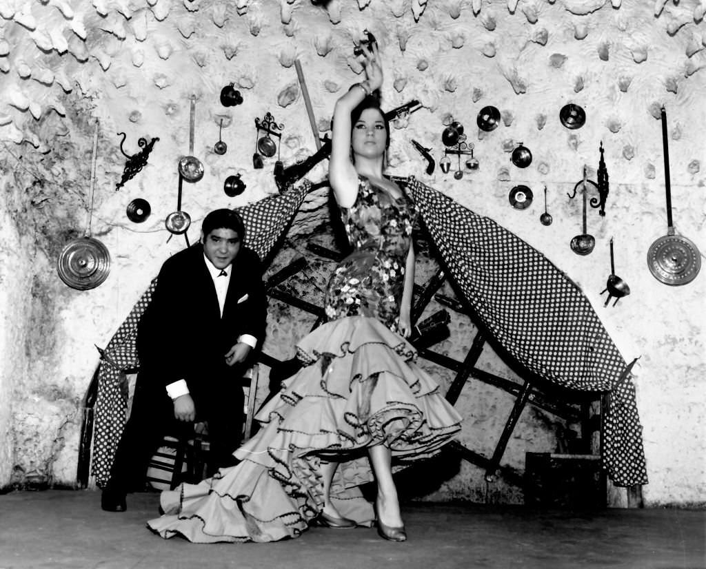 Flamenco dance in a tablao (typical place for flamenco), Granada, Spain, 1965.