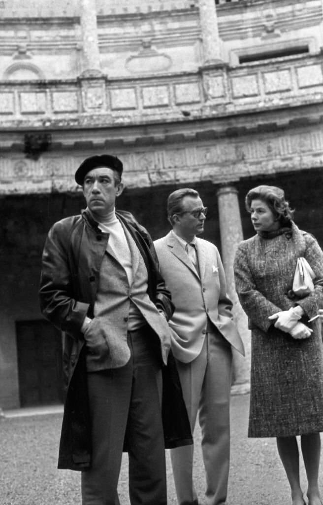 Hollywood actors Anthony Quinn and Ingrid Bergman visit the Alhambra during a trip on, 1962