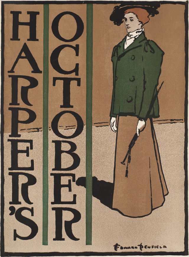 A woman stands holding a crop, Harper's October, 1897