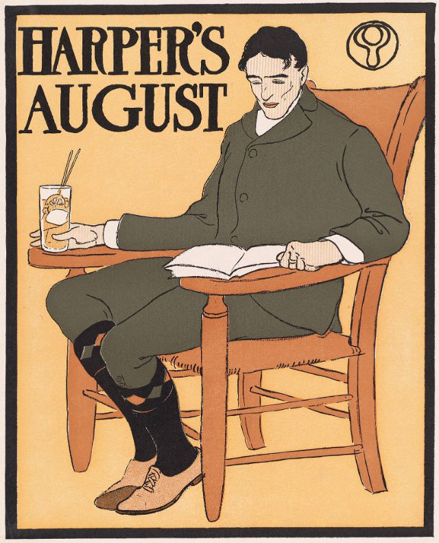 A man sits in a chair, Harper's August, 1898