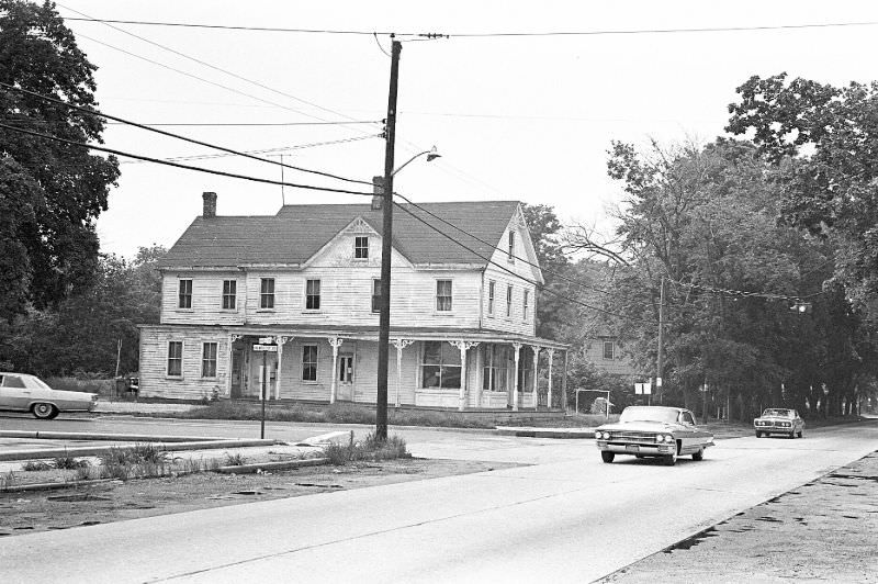 Kasten Family Store, south side of W Marie St., between Division Ave. and Newbridge Rd. The store was built by Frederick William Johan Kasten, and opened in 1895, Hicksville, New York, 1967