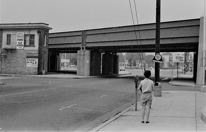 Looking north from the RR overpass, Hicksville, New York, 1967