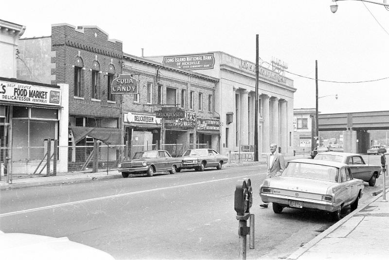 West side of Broadway, looking north from middle of block down from Marie St., Hicksville, New York, 1967