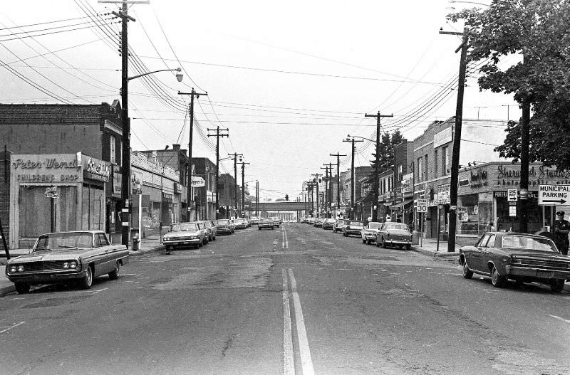 Broadway looking north from Nicholai St., Hicksville, New York, 1967