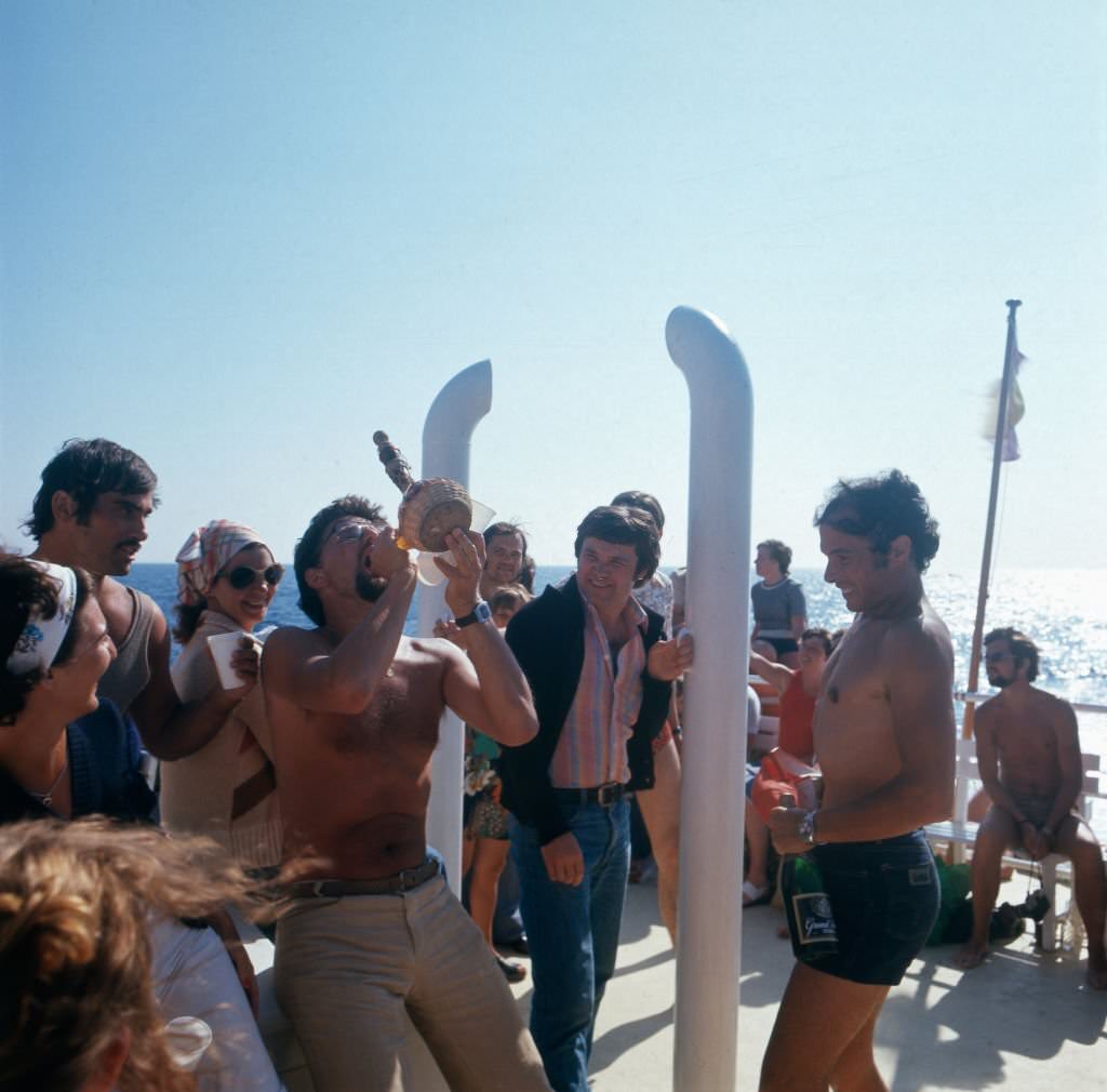 Having a drink at the high sea, Ibiza 1976.