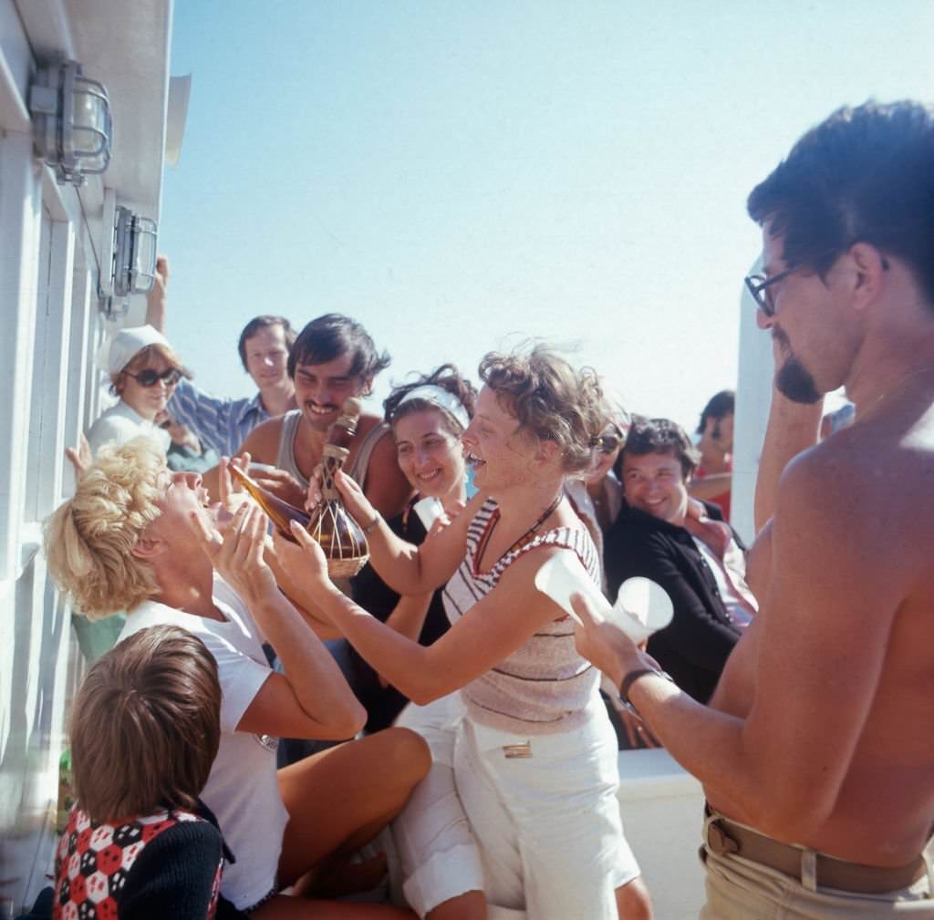Having a drink at the high sea, Ibiza 1976.