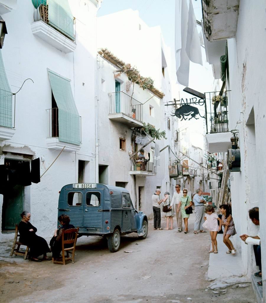 Typical street of Ibiza, Balearic Islands, Spain, 1975