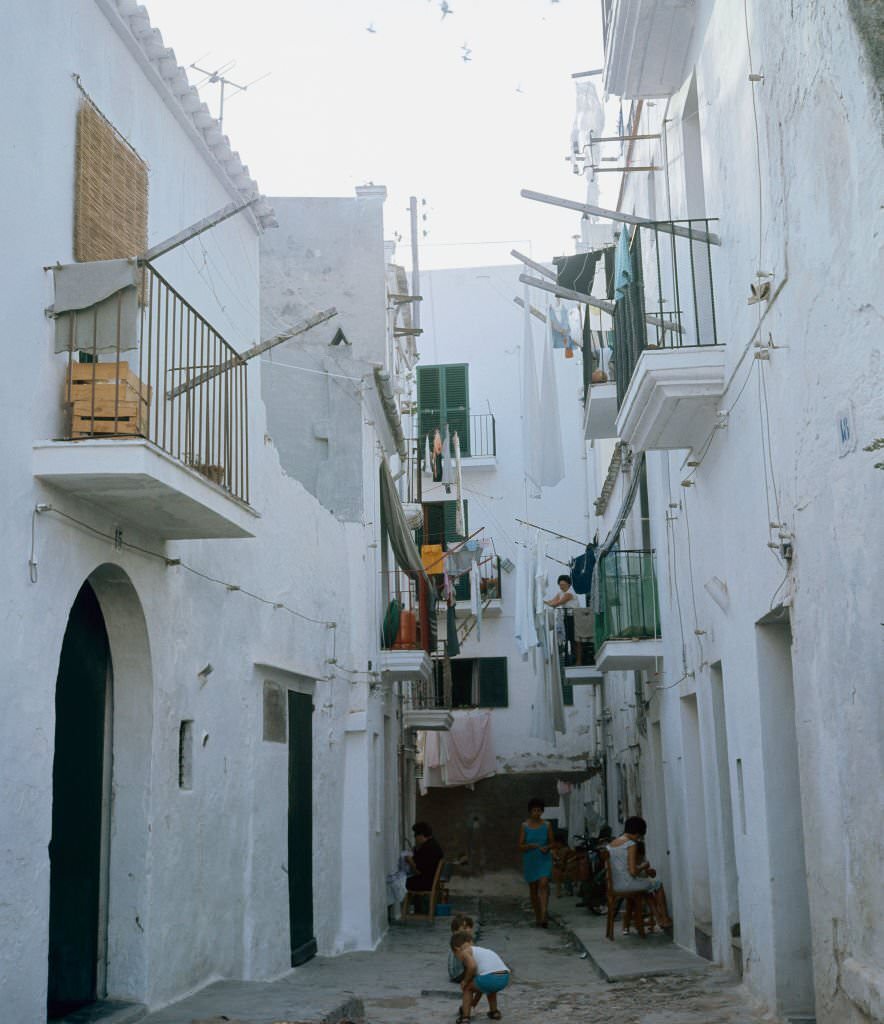 Typical street of Ibiza, Balearic Islands, Spain, 1975