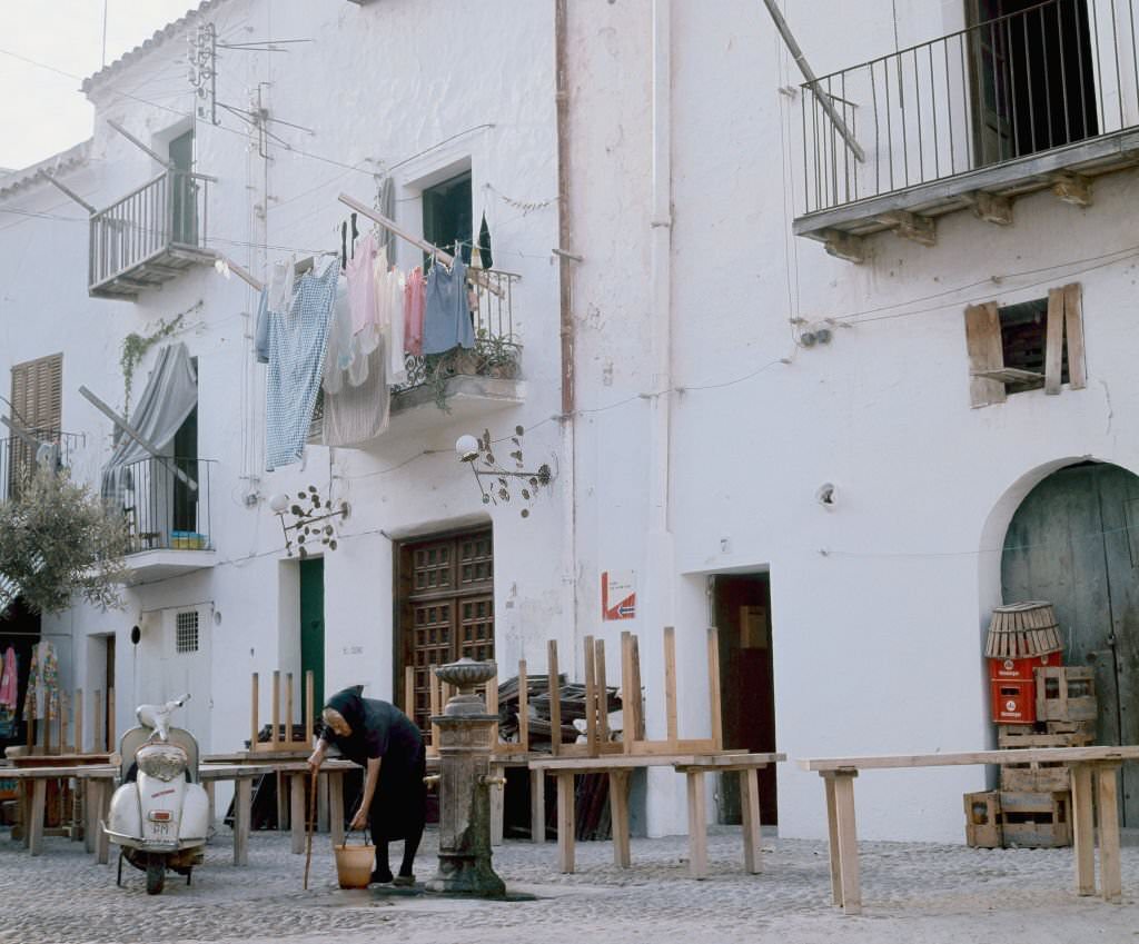 Typical street of Ibiza, Balearic Islands, Spain, 1975