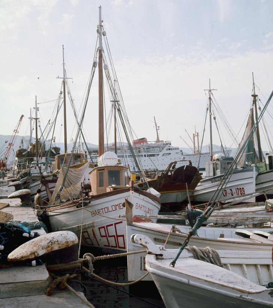 Fishing port of Ibiza, Balearic Islands, Spain, 1975.