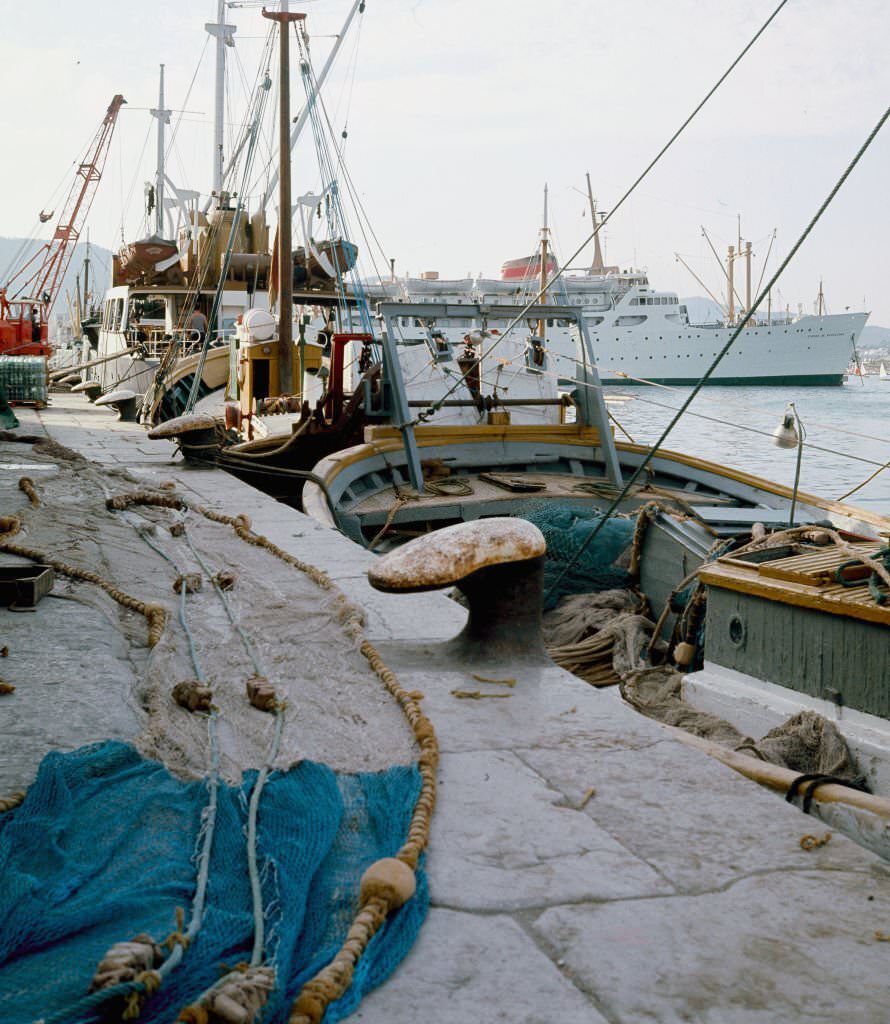 Fishing port of Ibiza, Balearic Islands, Spain, 1975.