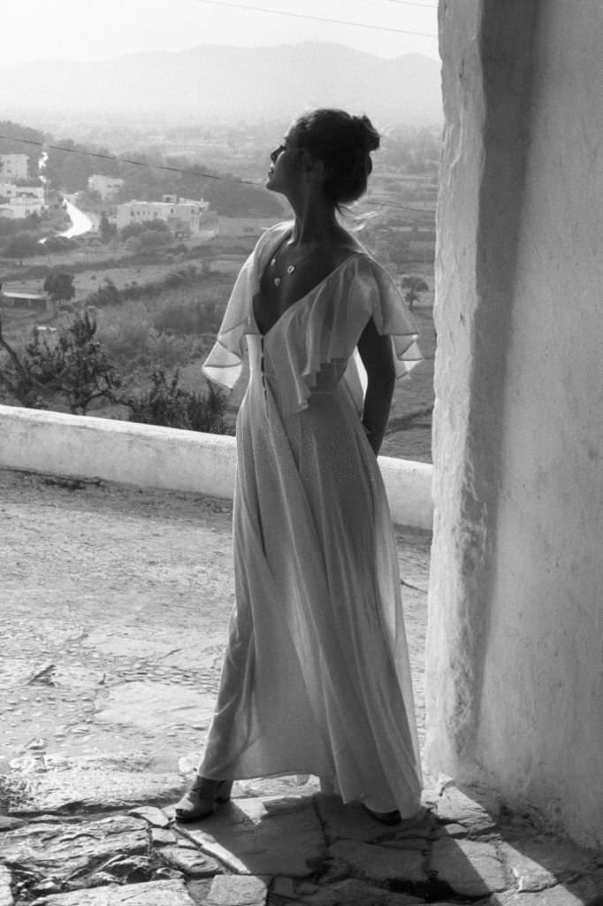 Actress Sydne Rome on vacation in May 1975 in Ibiza, Spain.