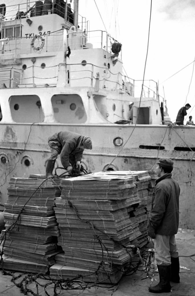 Workers in the port of Las Palmas, Canary Islands, Spain, 1965.