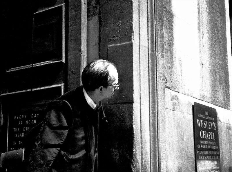 Looking for customers at St Martin within Ludgate, Ludgate Hill in the City of London, summer 1973