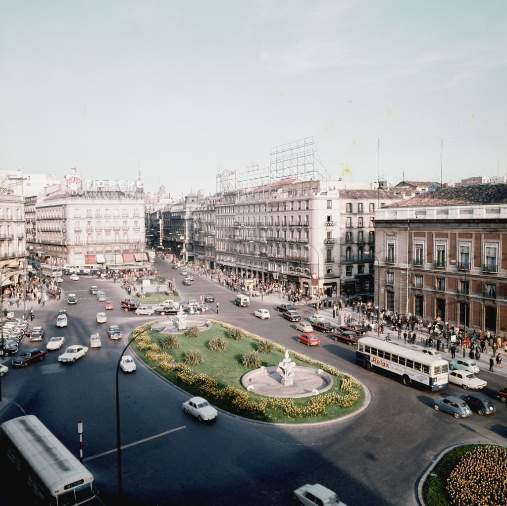 The square Puerta del Sol, Madrid, Spain, 1960.