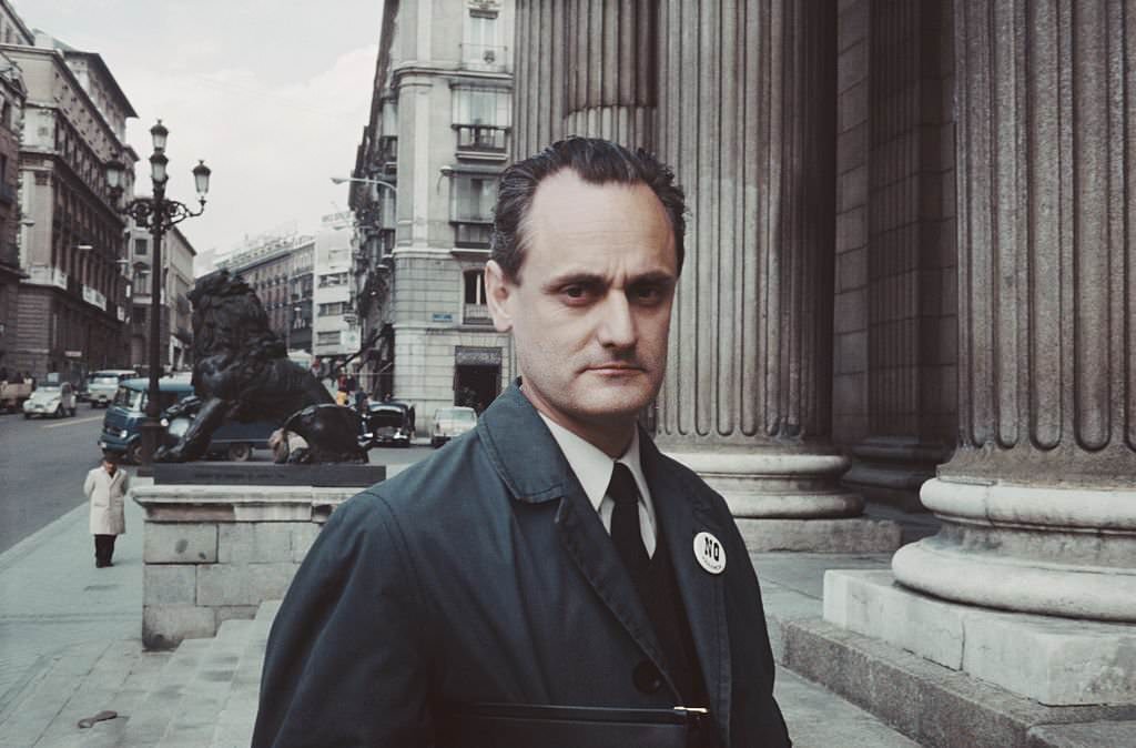 Columbian author and philosopher, Gonzalo Arango on a street in Madrid, Spain on 10th April 1969.