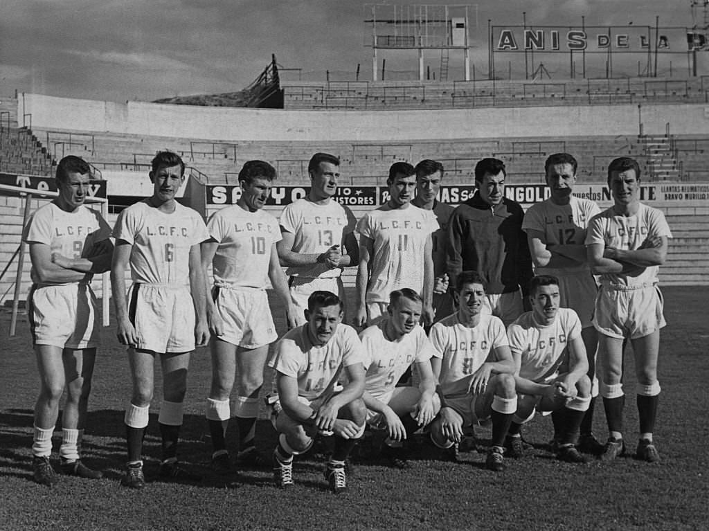 A group photo of the Leicester City F.C. team, taken in Madrid, Spain, during the first round of the 196162 European Cup Winners' Cup, 30th November 1961.