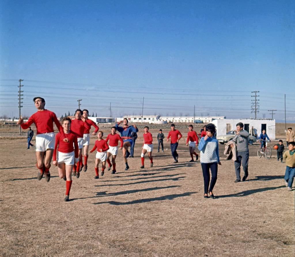 The first woman football coach in Spain, Amelia del Castillo, leads her team in the Madrid town of Pinto.