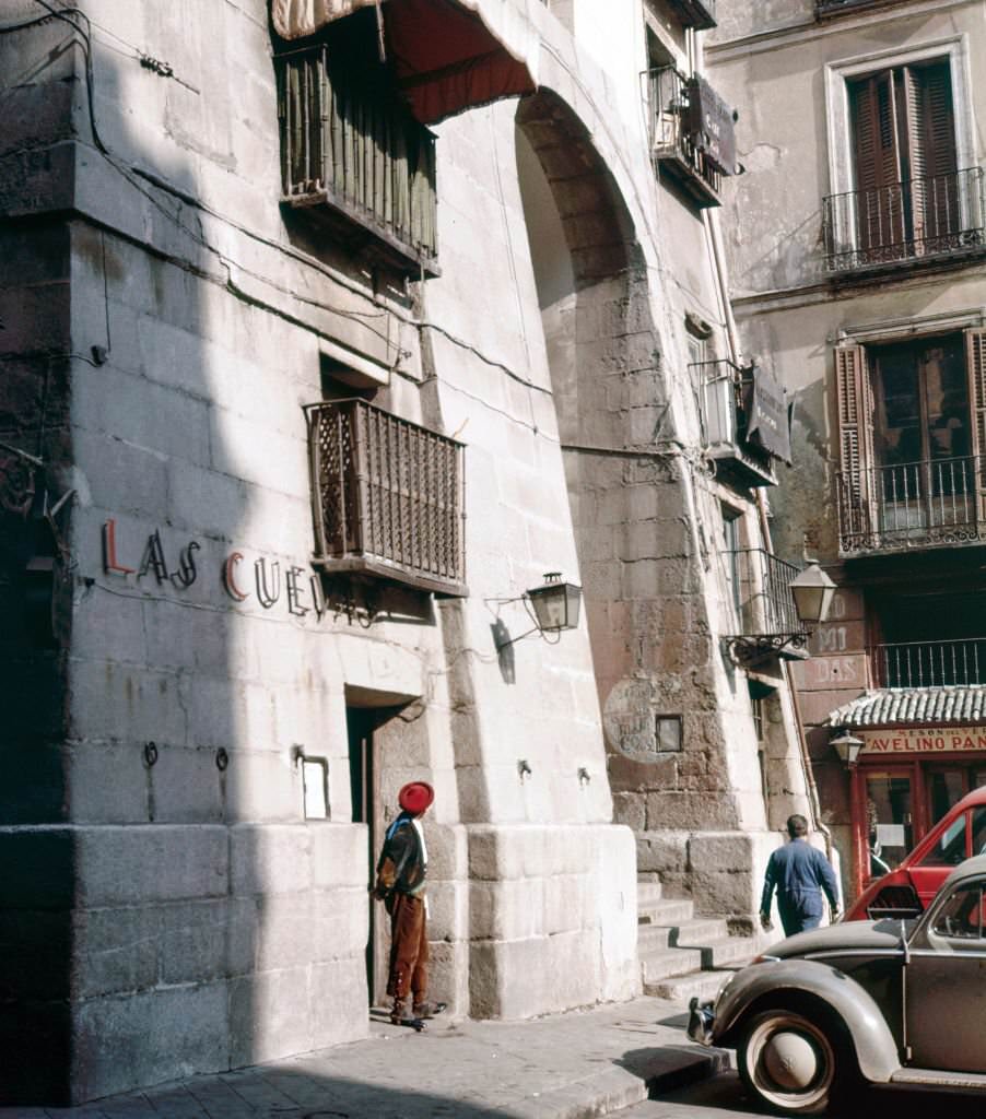 View of the exterior of a restaurant, Las cuevas de Luis Candelas, Madrid, Spain, 1965